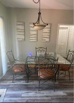 5 Piece Wrought Iron dining set w/chandelier