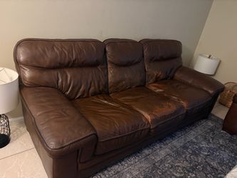 Brown Leather 3-Seat Sofa and Love Seat