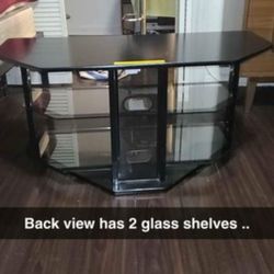 Black Wood N Glass Shelves TV Stand Like New 