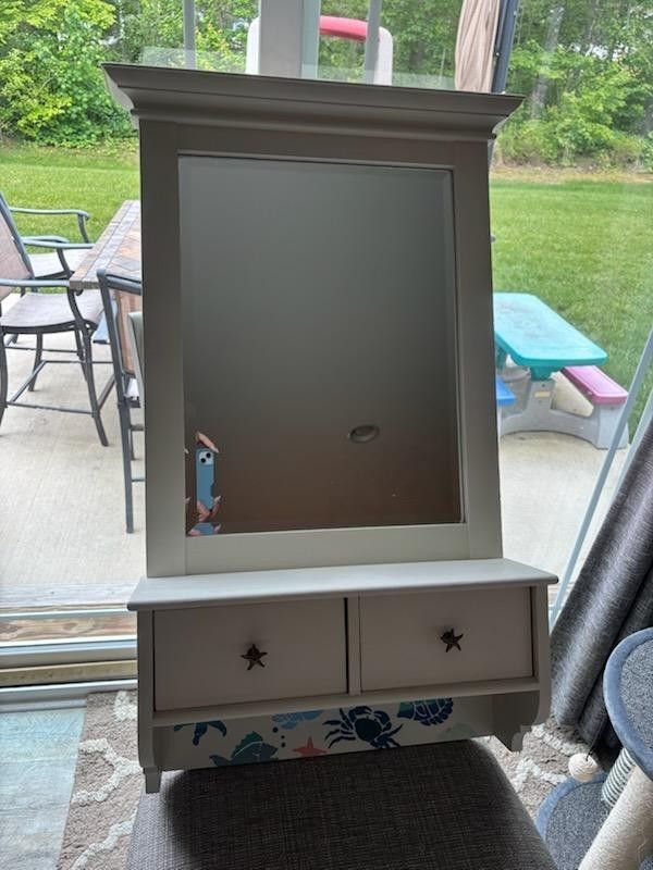 White Vanity Mirror with Drawers