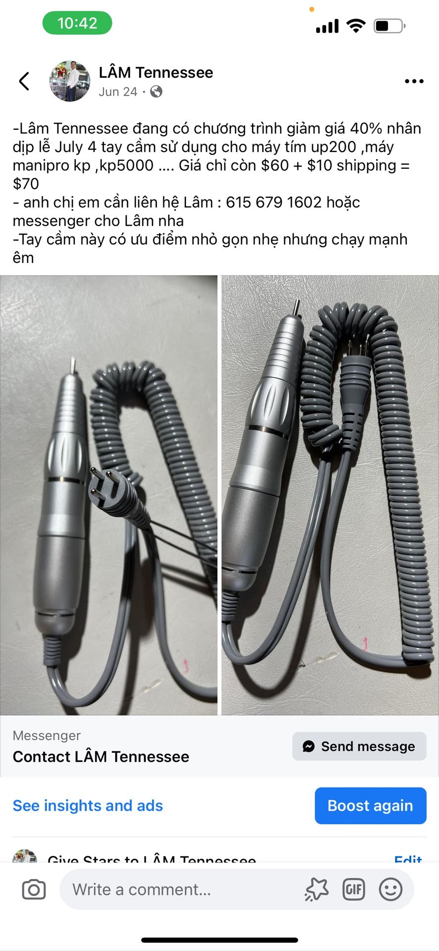 Handpiece For Up200 Nail Drill And Kupa Manipro Nail Drill
