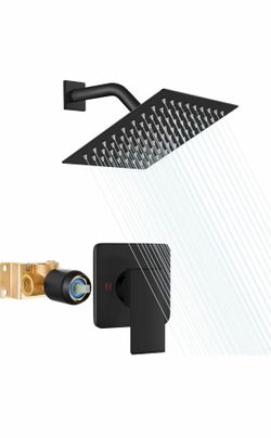 Shower Faucet Set with Valve, Bathroom Rainfall Shower System, Wall Mount Single Handle Shower Trim Kit, Rainfall Fixed Shower Head, 8 Inch Square Sho