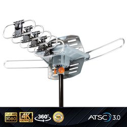 Outdoor Digital Amplified HDTV Antenna Long Range, Directional 360 Degree Rotation by Remote Control, Intelligent Gain for HD 4K 1080p Support 2 TVs