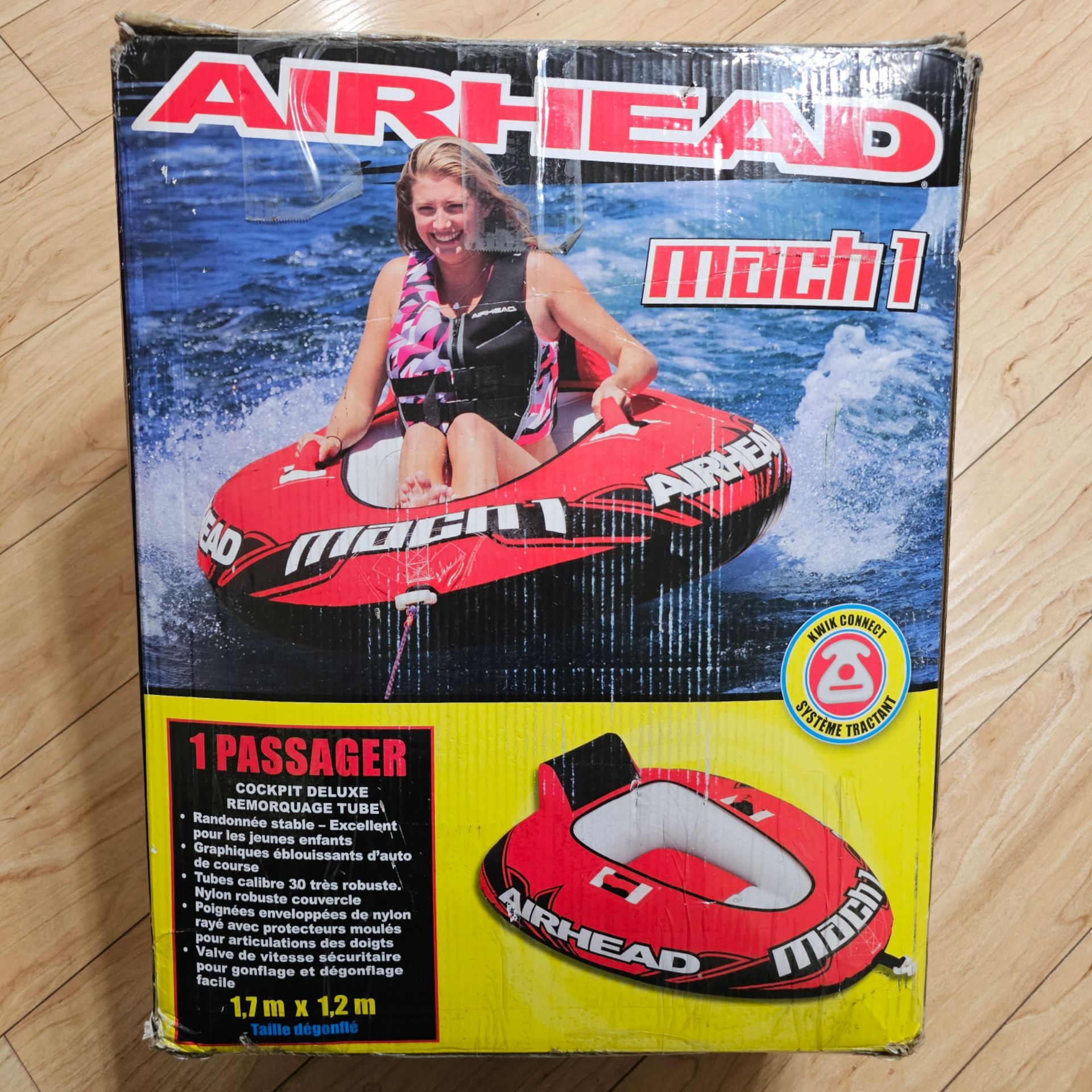 Airhead Mach 1 Kwik Connect 1 Passenger Deluxe Tube Towable **PRE-OWNED - Used Maybe Once - If Even** / 68"x50" Deflated Nylon
