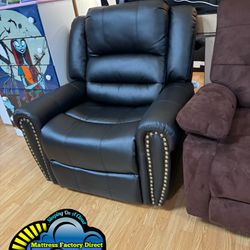 New Black Leather Recliner Seat Couch 