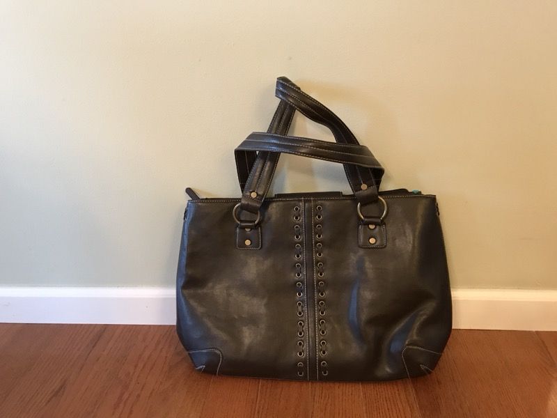 Women’s brown turquoise leather laptop handbag