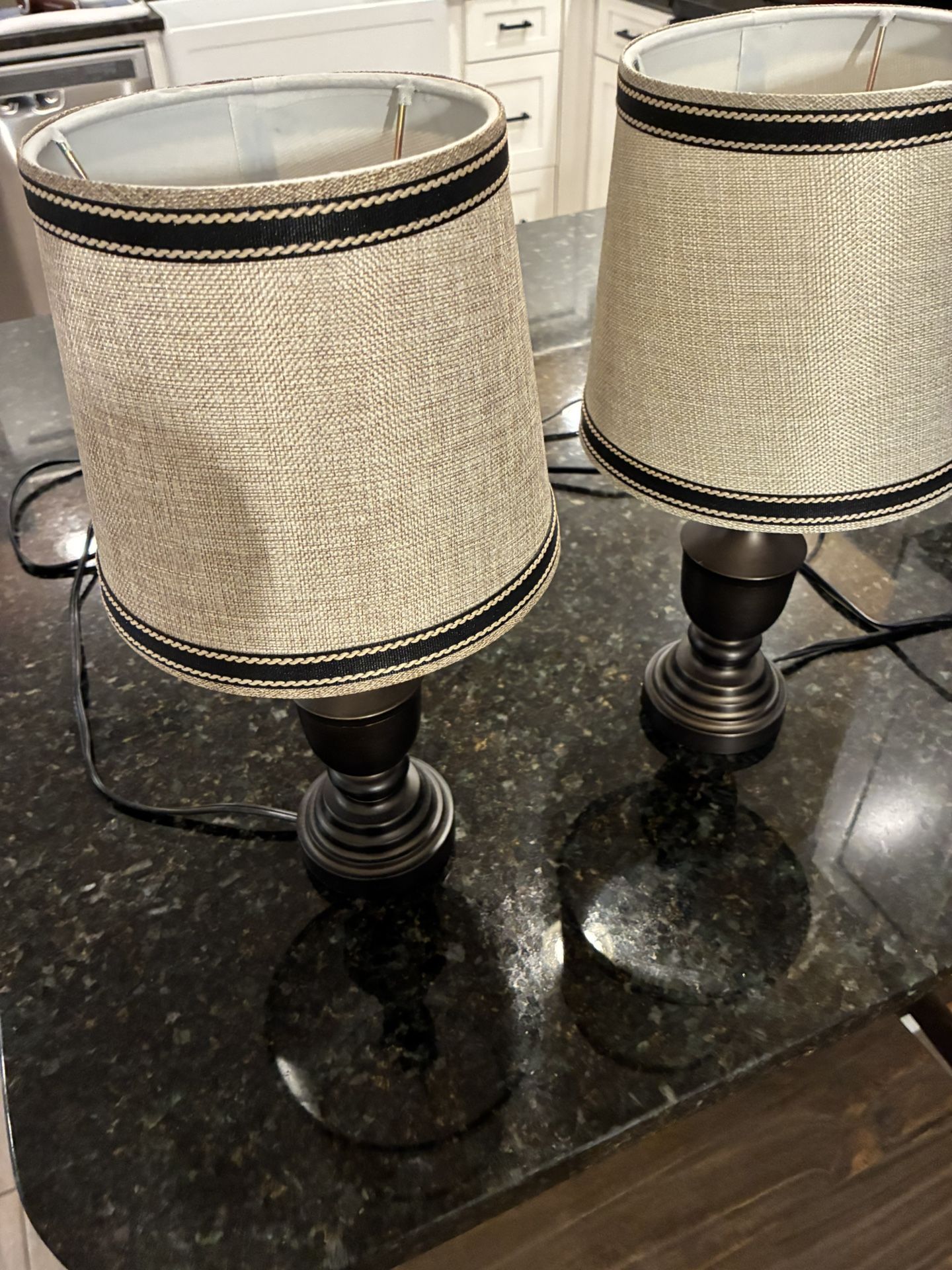 2 Table Electric Lamps 15” H x 7 1/2” W Bronze w/ Tan Shades