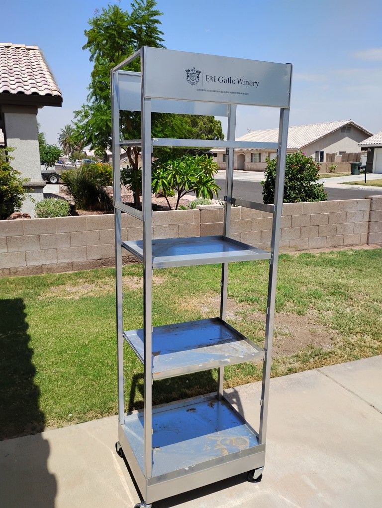 Large Stainless Steel 4 Shelves Wine Display On Casters