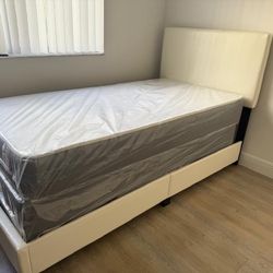 NEW BED FRAME TWIN WHITE WITH MATTRESS AND BOX SPRING