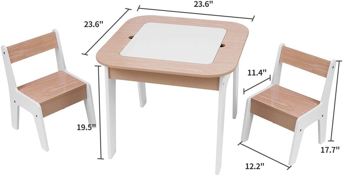 3 in 1 Wooden Storage Table and Chairs Set Table Furniture Convertible Set with Storage Space for Toddlers