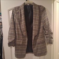 Plaid Open-Front Blazer