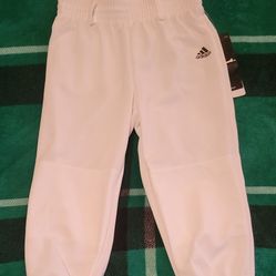NWT BOYS/YOUTH ADIDAS BASEBALL PULL UP PANT WHITE SIZE XS 
