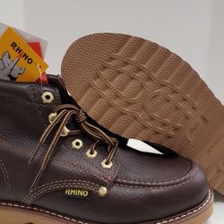Brand New Pair of Men's Rhino 62M28 Brown Leather 6" Soft Toe Moc Toe Lace Up Work Boots