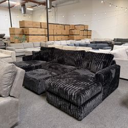 Black Sectional Corduroy Couch - Free Delivery 
