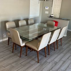 HomeRoots Contemporary Glass Extendable Pedestal Dining Table