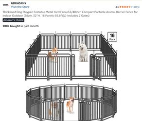 Thickened Dog Playpen Foldable Metal Yard Fence32 Compact Portable Animal Barrier Fence for Indoor Outdoor (Silver, 32''H, 16 Panels-36.8ft(L)-Includ