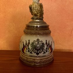 GERMAN "DEUTSCHLAND" BEER STAIN MUG CERAMIC GLAZED PAINTED RARE