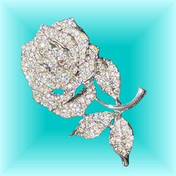 Vintage 2000s Silver Rhinestone Pearl Rose Brooch, NWT, 1.5x2.25”