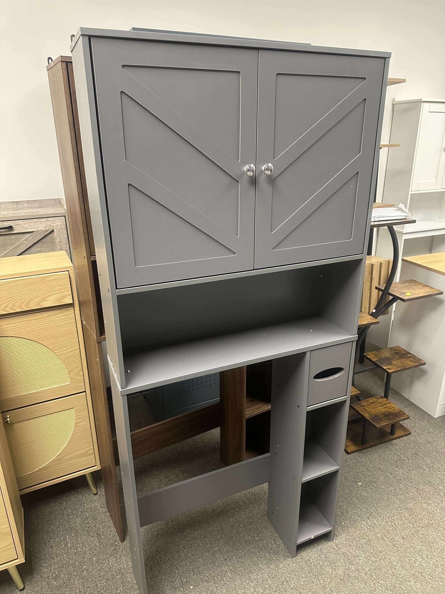 Over the Toilet Storage Cabinet with Doors Side Storage Toilet Paper Holder Stand Space Saver Shelf Organizer Rack Freestanding