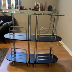 Wine bar with tempered glass top and metal frame, bar unit with 2 shelves, bar organizer, ideal