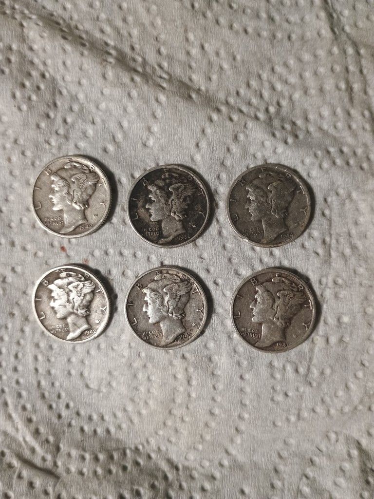 "SILVER MERCURY DIMES" Lot Of 6