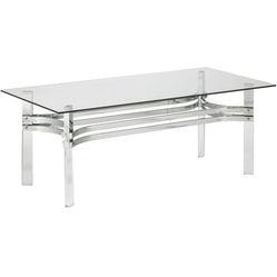 Benjara Rectangular cocktail table with glass lid with straight acrylic legs, transparent and chrome