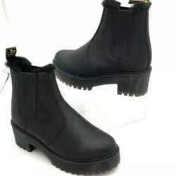 Dr. Marten Rometty Black Leather Combat Fur Boots - Women Size 6