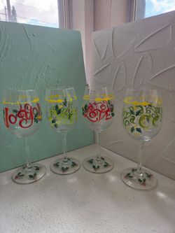 Christmas wine glasses, hand painted