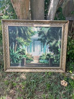 Painting with frame of tropical enterance