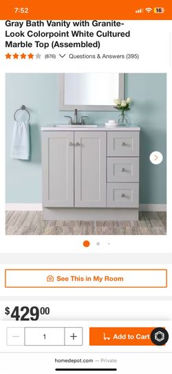 Glacier Bay Bannister 37 in. Single Sink Pearl Gray Bath Vanity with Granite-Look Colorpoint White Cultured Marble Top (Assembled)