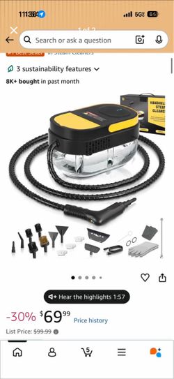 Gautye Steam Cleaner, 3 Level Adjustable Handle, 15s Heat Up, 1.69 Quarts Tank, Portable Steamer for Cleaning with 15 pcs Accessories, Steam Cleaner f