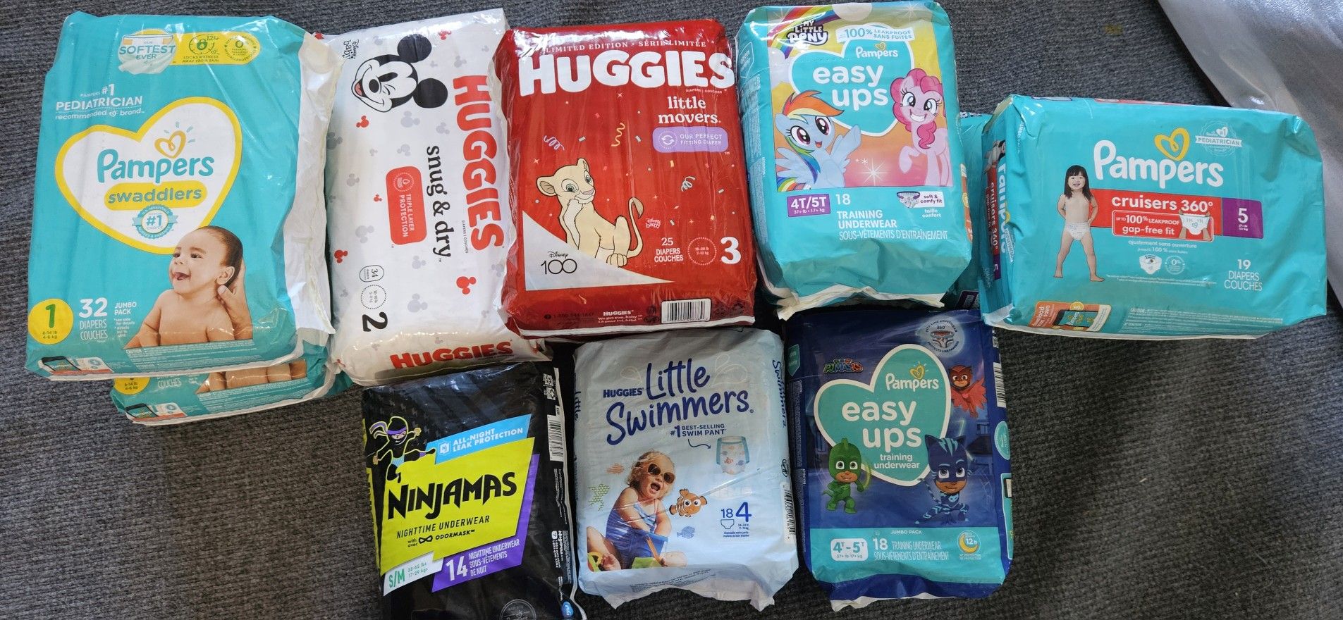 Baby Diapers All Sizes Huggies Pull Ups Pampers Easy Ups