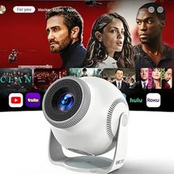 Smart Mini Projector with Android 14 OS, 1080P/4K/8K Video Decoding, WiFi 6 & Bluetooth
