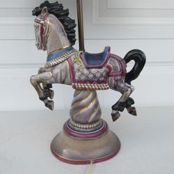 Vintage Carousel Horse Hand Painted Porcelain Mid Century Lamp 36" Tall
