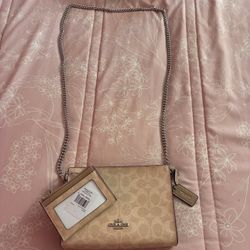 Coach Signature Canvas Tan Crossbody With Matching Wallet