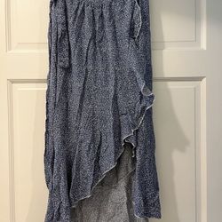 Asymmetrical skirt with ruffles, blue and white,