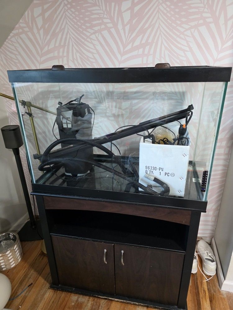 60 Gallon Tall Fish Tank. Stand, filter, light, heater glass top, air pumps