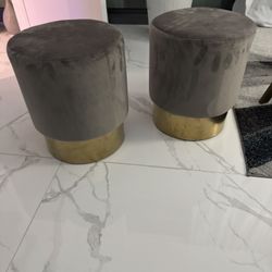 Two Round Velvet Ottomans