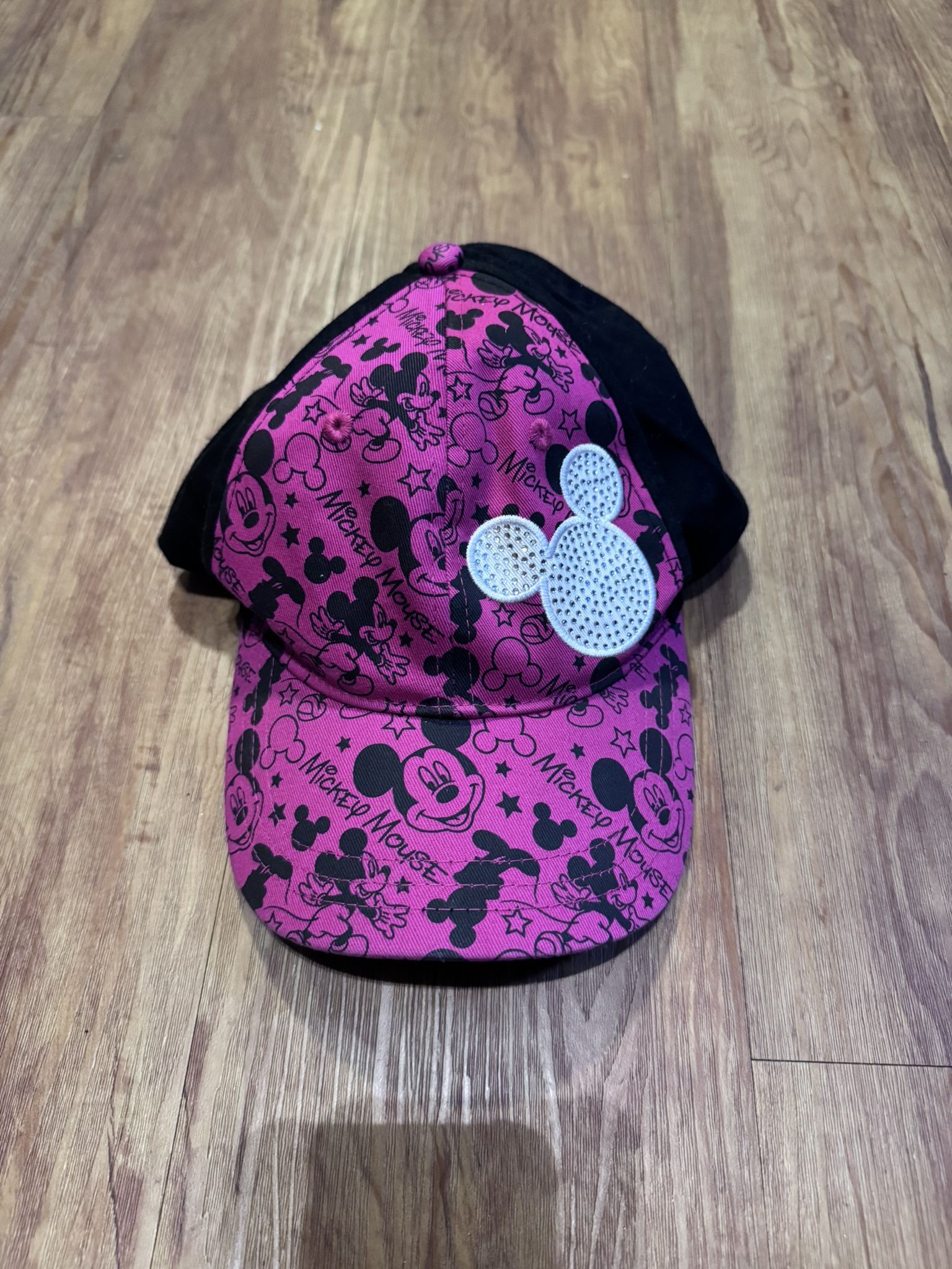 Disney Parks Youth One Size Hat Adjustable Mickey Mouse Pink Black Rhinestones V