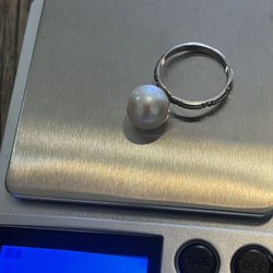 Vintage Signed 18k White Gold10.5 Mm Pearl Ring Size 6.25 