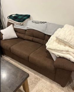 Brown Fabric 3-Seat Sofa