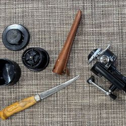 Vintage Mitchell 300A Made In France Spinning Fishing Reel AND J Marttini Fish Filet Knife