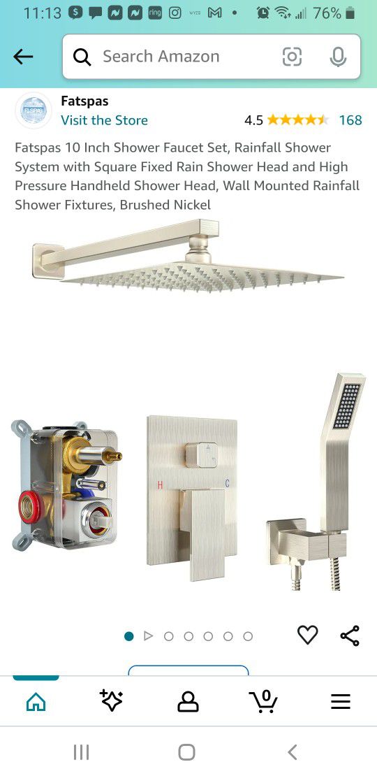Brand New 
Fatspas 10 Inch Shower Faucet Set, Rainfall Shower System with Square Fixed Rain Shower Head Brushed Nickel 