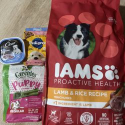 Dog Food Bundle For Sale Included: 1. IAMS 7Ibs Lamb & Rice Recipe Minichunks 2. Cesar Chicken & Beef 3. Greenies 6ct Dental Treat 4. Pedigree All Bra