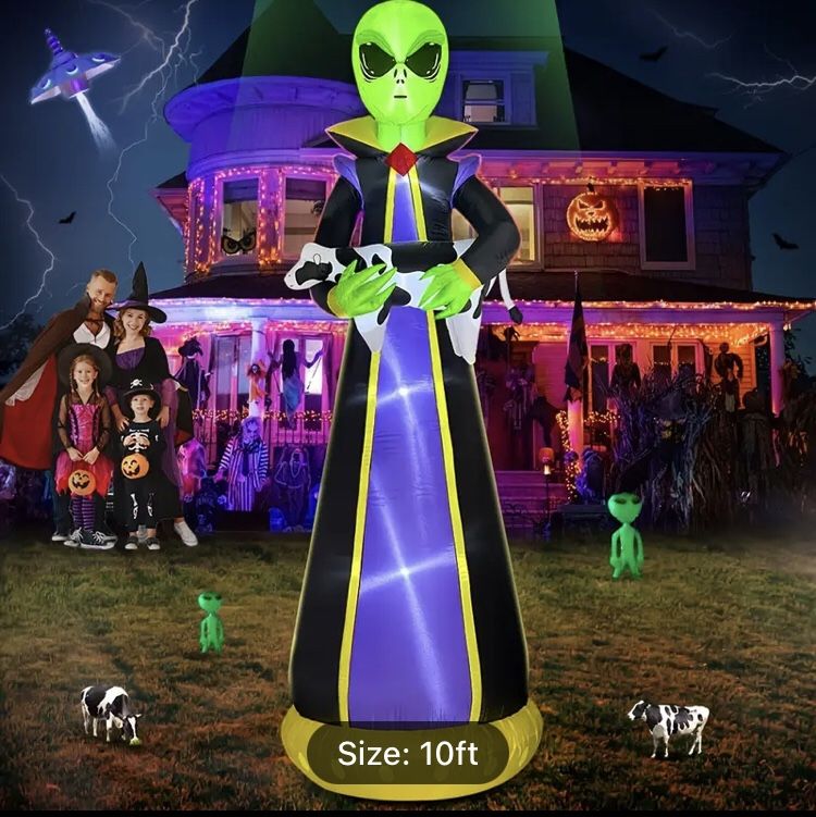 Brand New Unopened 10ft Halloween Inflatable Alien Holding Cow Decoration - Spooky Outdoor Yard Decor