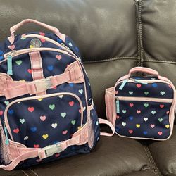Mackenzie Navy Pink Multi Hearts Backpacks w/ Lunch 
