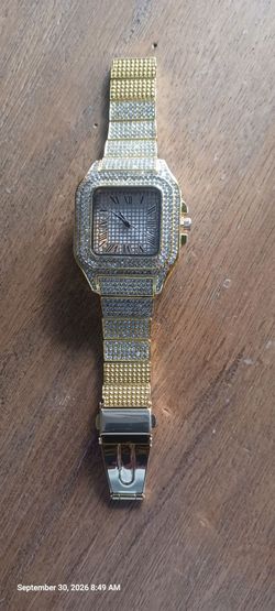 Gold-Tone Iced Out Square Face Watch