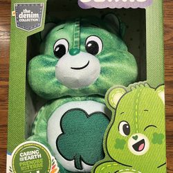 Care Bears 12" Good Luck Bear Green Cute Denim Design Super Soft Material - New