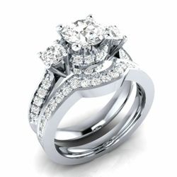 Gorgeous Round cut Women's Wedding Engagement Bridal ring Set Size 6