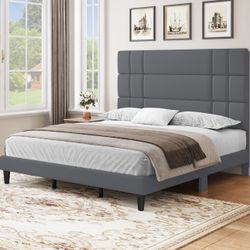 NEW IN BOX King Gray Platform Bedframe 